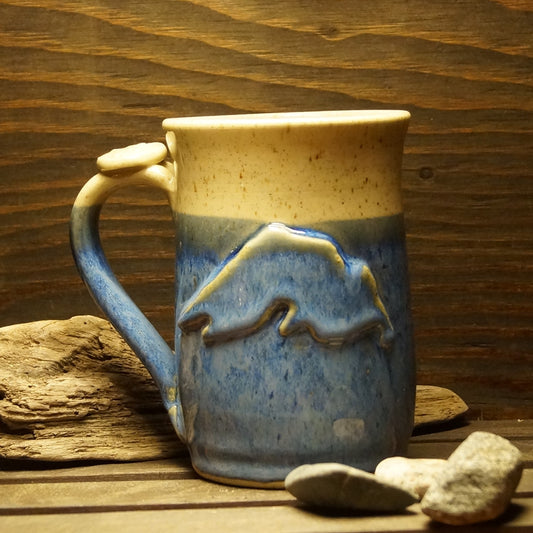 14 oz Blue Lake Superior Speckled Mug - Green Cabin Pottery