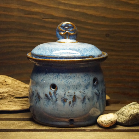 Blue Garlic Jar - Green Cabin Pottery