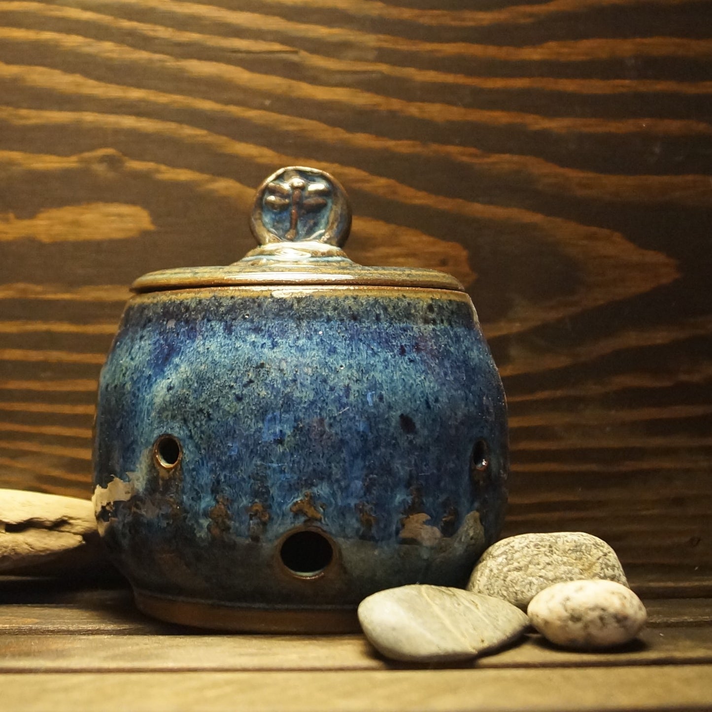 Blue Garlic Jar - Green Cabin Pottery