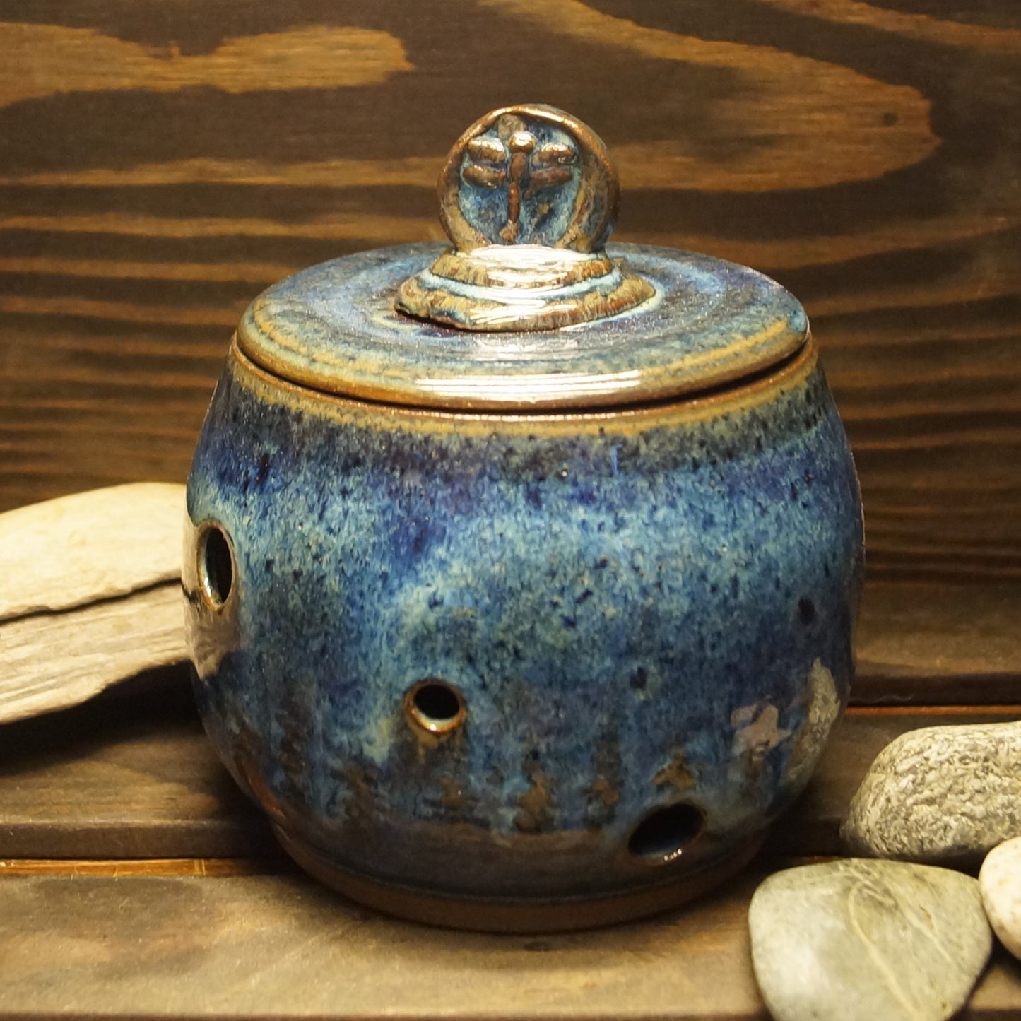 Blue Garlic Jar - Green Cabin Pottery