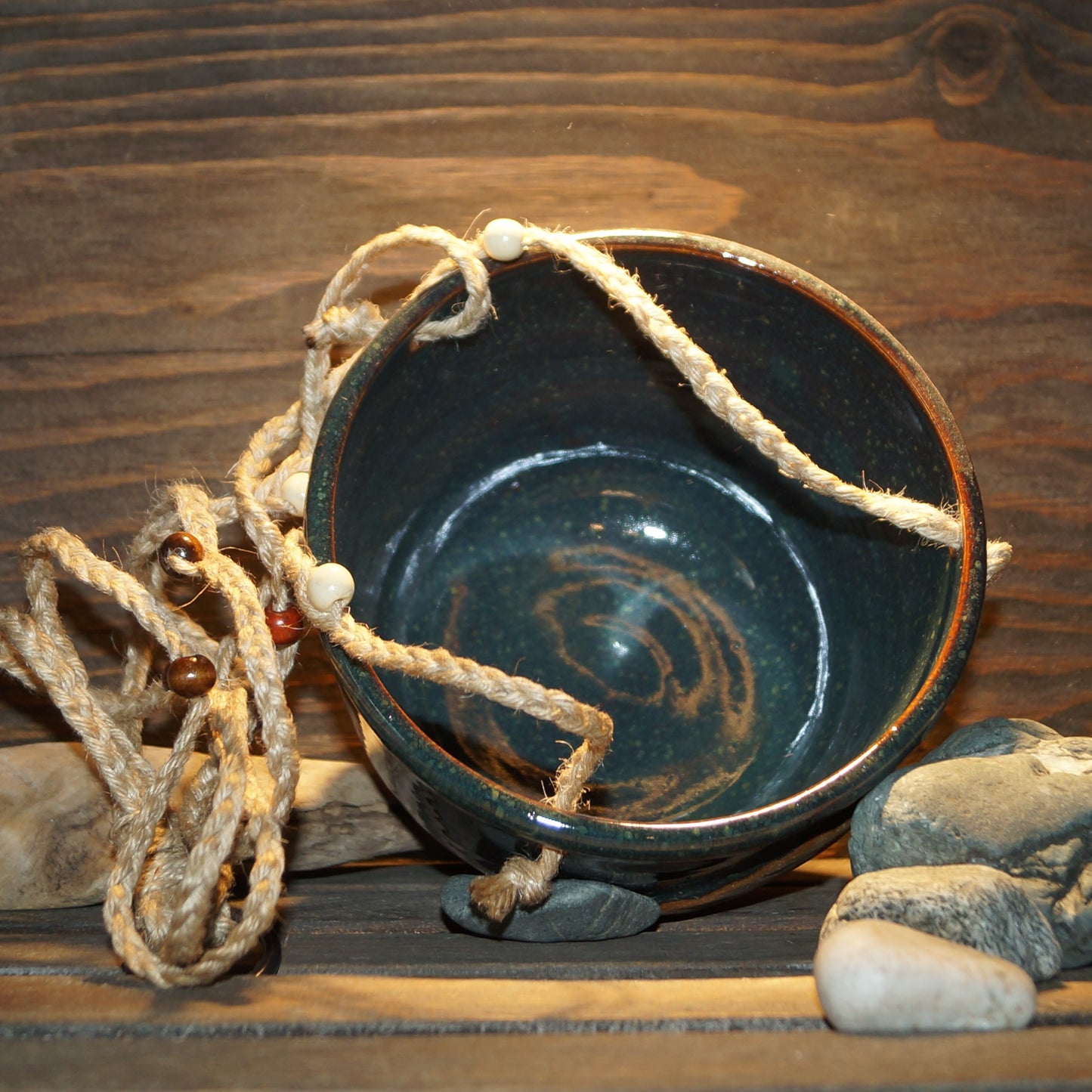 Lake Superior Green hanging planter - Green Cabin Pottery