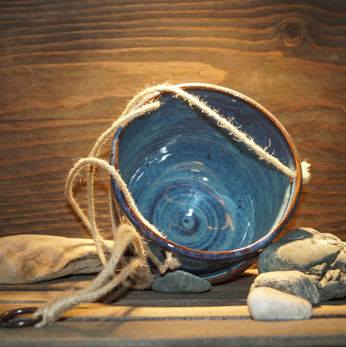 Lake Superior Blue hanging planter - Green Cabin Pottery