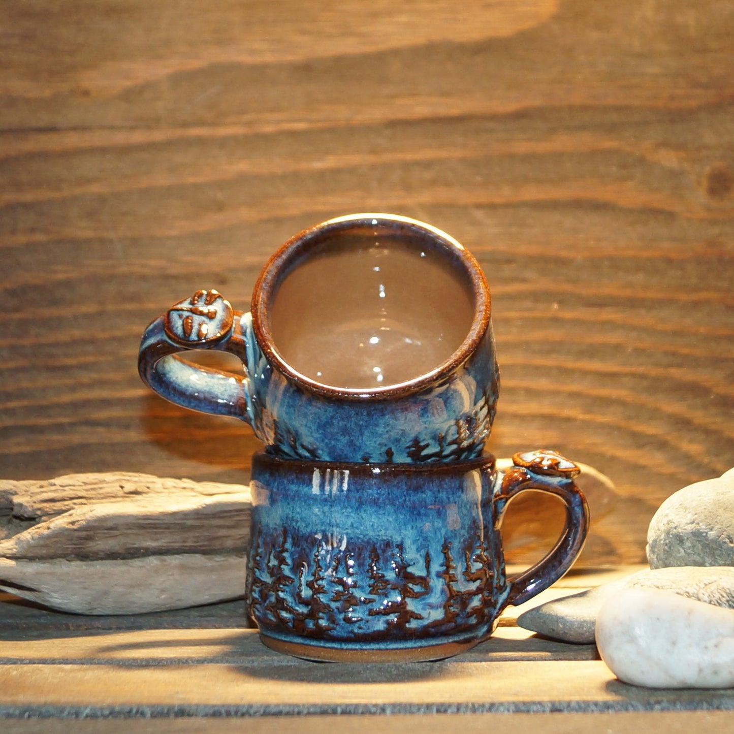 4 oz Espresso cup rimmed with Trees - Green Cabin Pottery