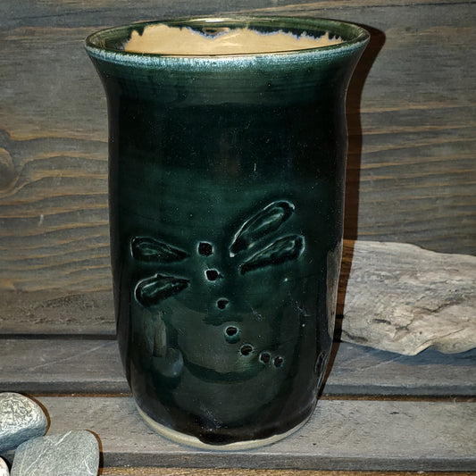 Dragonfly Carved Flower Vase - Green Cabin Pottery