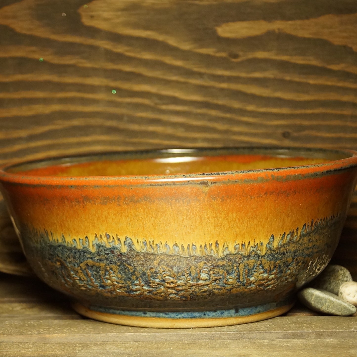 Red / Blue Tree rimmed bowl - Green Cabin Pottery