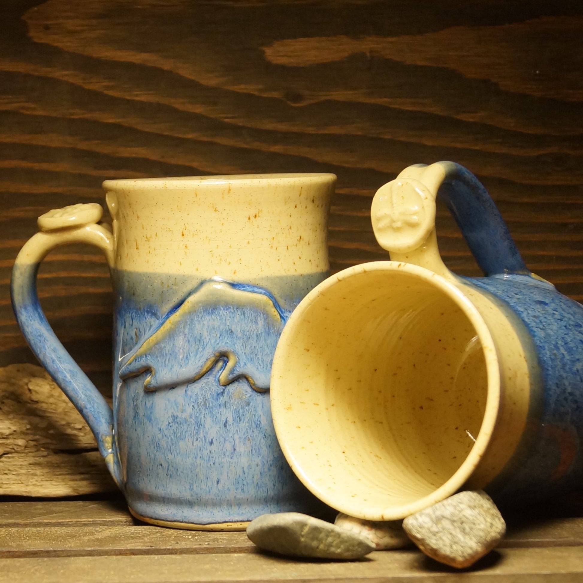 14 oz Blue Lake Superior Speckled Mug - Green Cabin Pottery