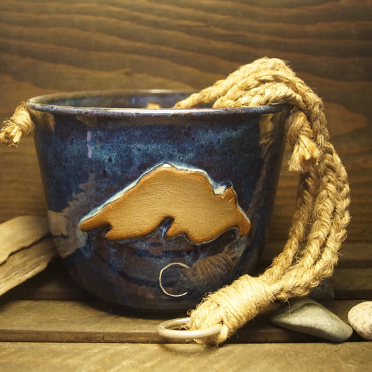 Lake Superior Blue Hanging Planter - Green Cabin Pottery