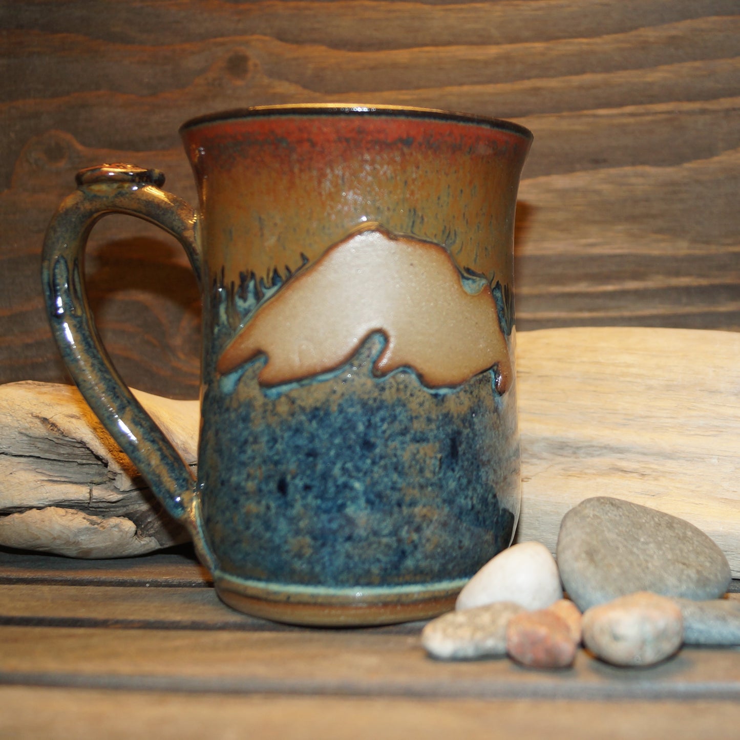 14 oz  Lake Superior Mug - Green Cabin Pottery