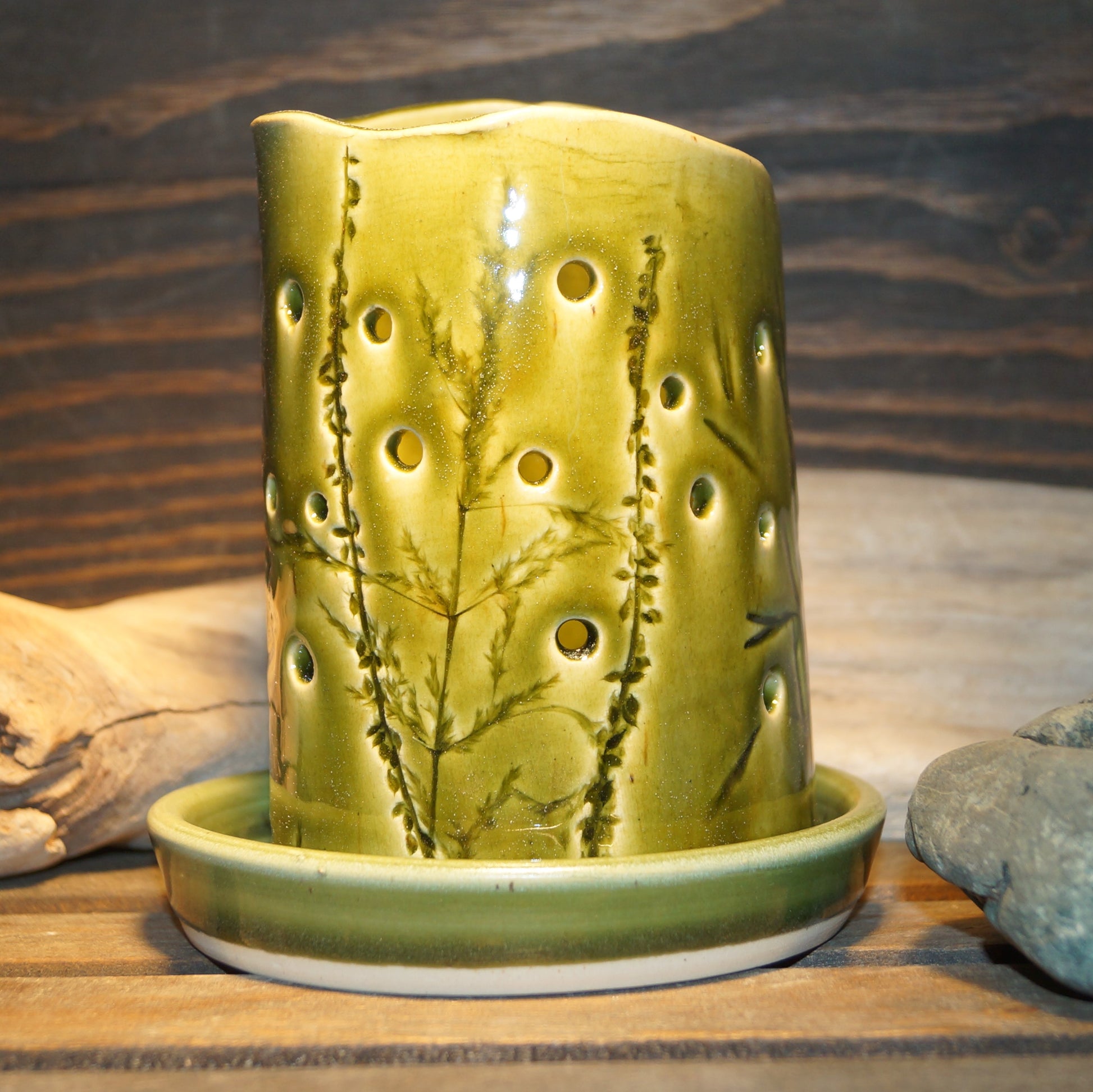 Green Botanical Luminary - Green Cabin Pottery