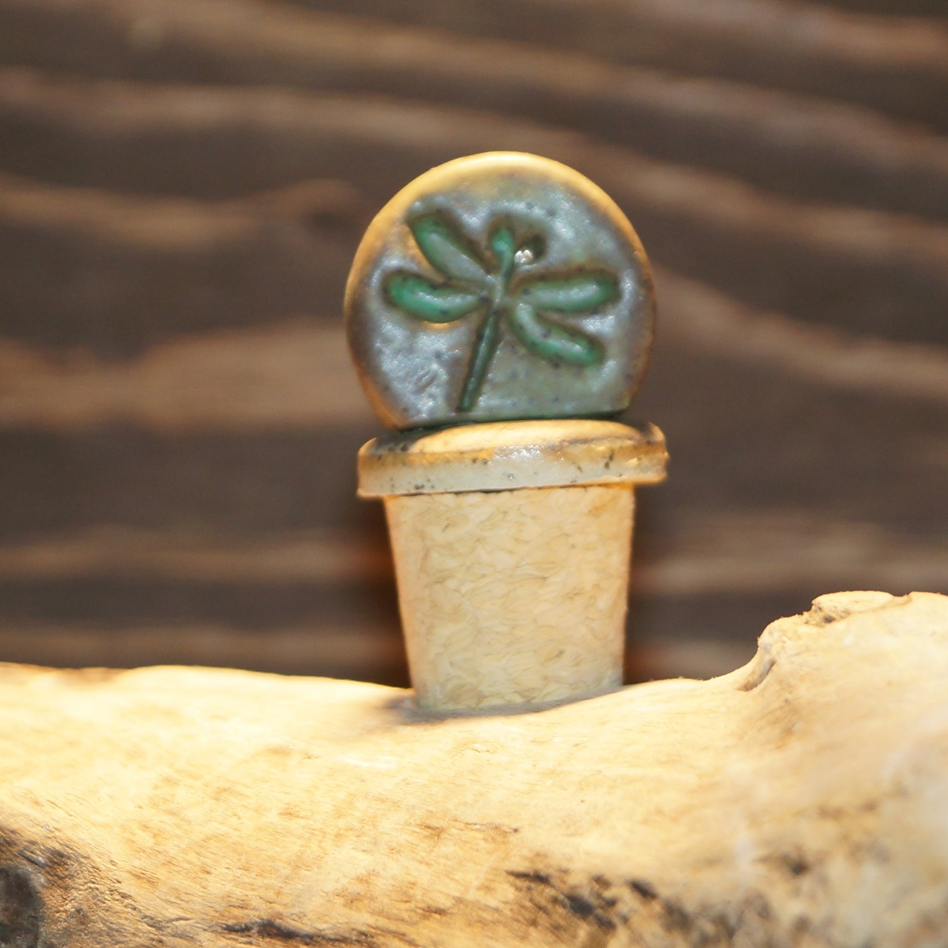 Dragonfly wine stoppers - Green Cabin Pottery