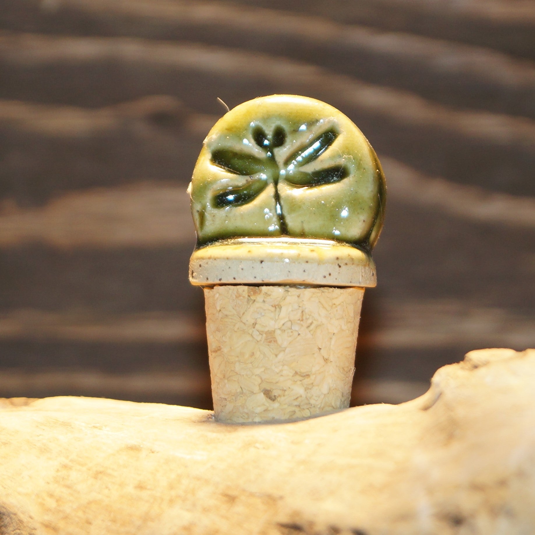 Dragonfly wine stoppers - Green Cabin Pottery