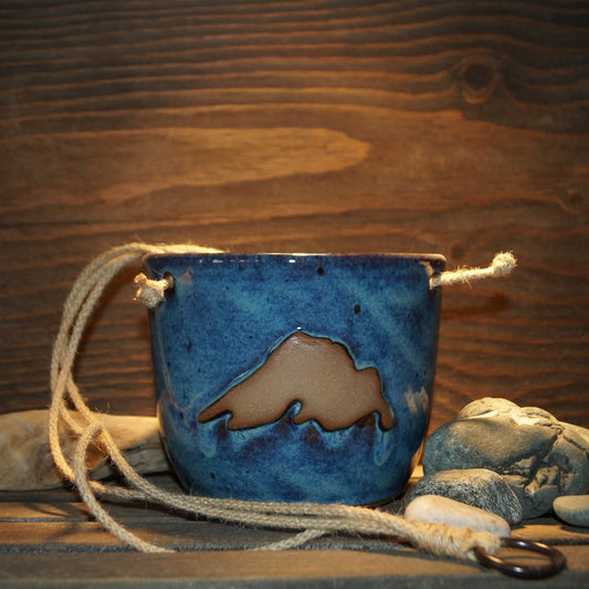 Lake Superior Blue hanging planter - Green Cabin Pottery