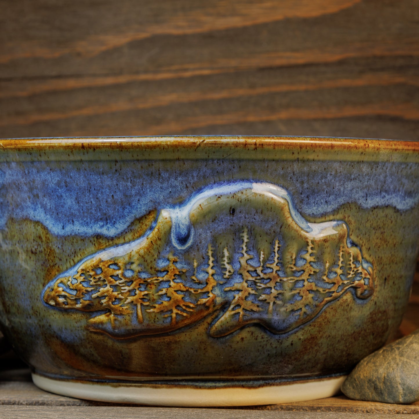 Lake Superior bowl with Trees - Green Cabin Pottery